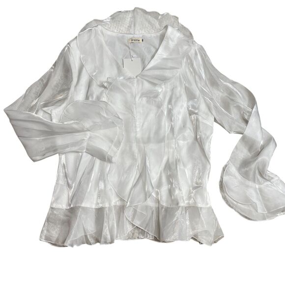URSIME Tops - Ursime 3XL Organza Top New w/ Tags Pure White Shimmer Sheer Sleeves‎ Side Zip
